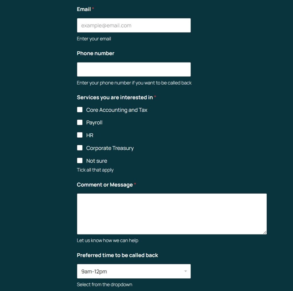 Callback Request Accountant website