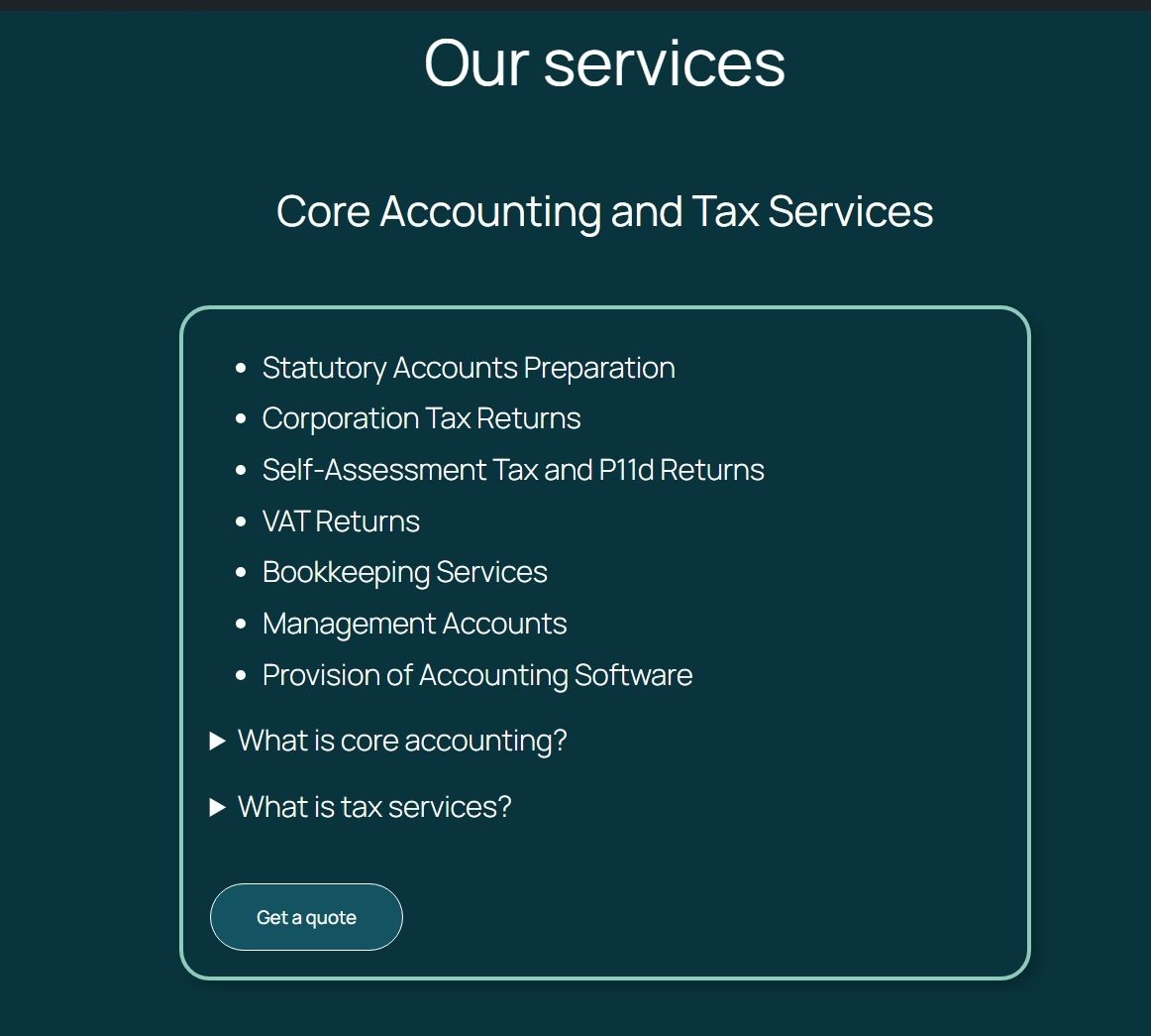 Services page screenshot
